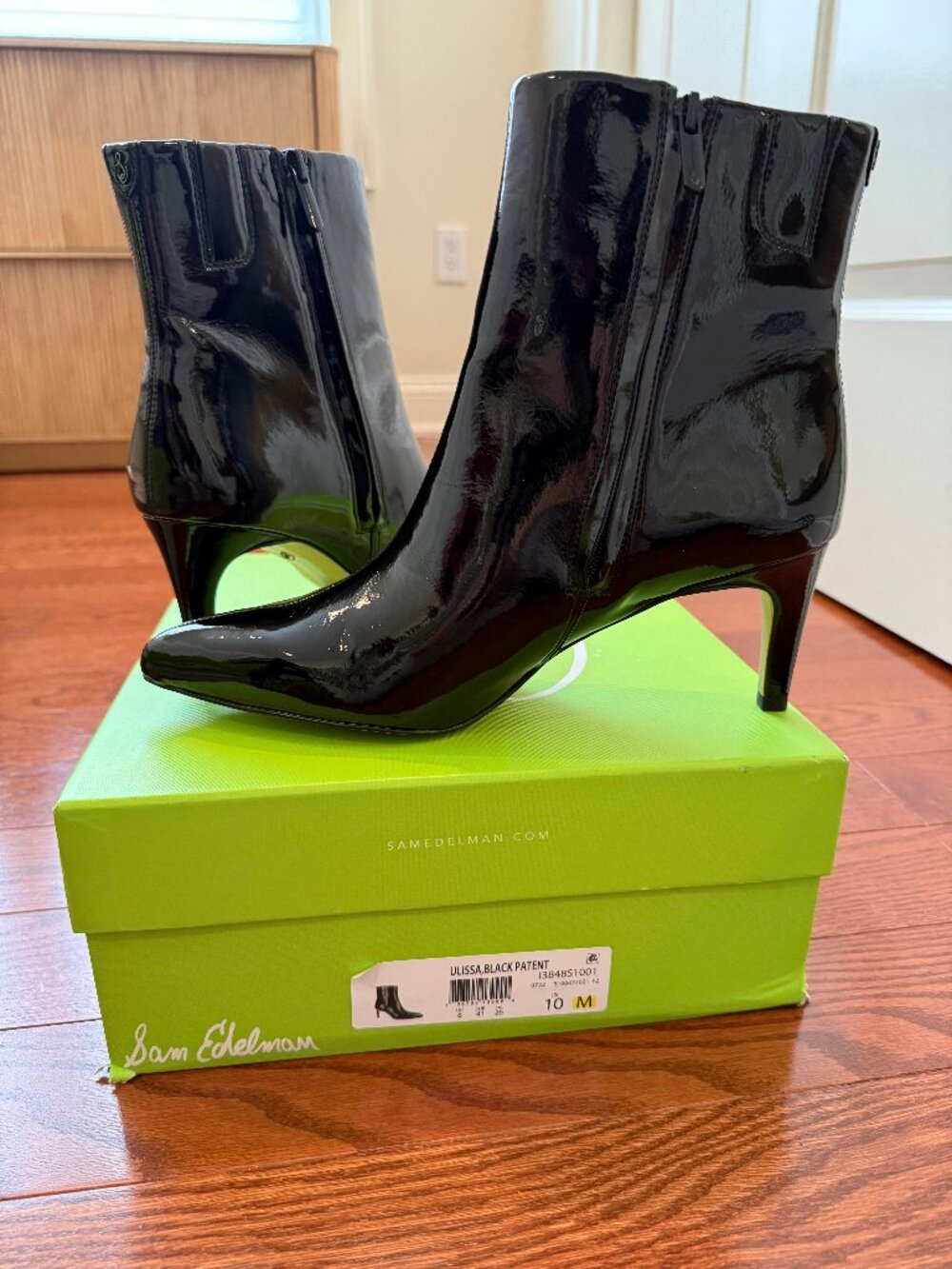 Sam Edelman Ulissa Black Patent Pointed Toe Ankle Boots Size 10